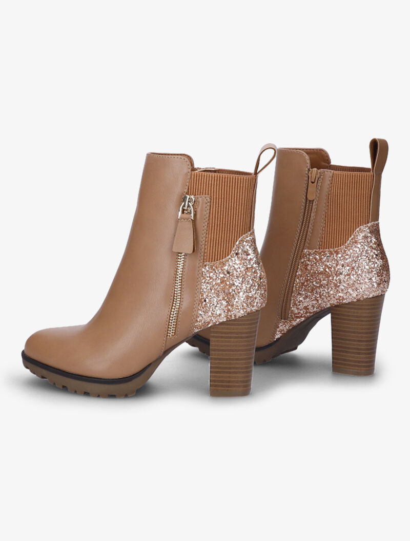 Bottines à talons et contreforts pailletés - Beige foncé - 5