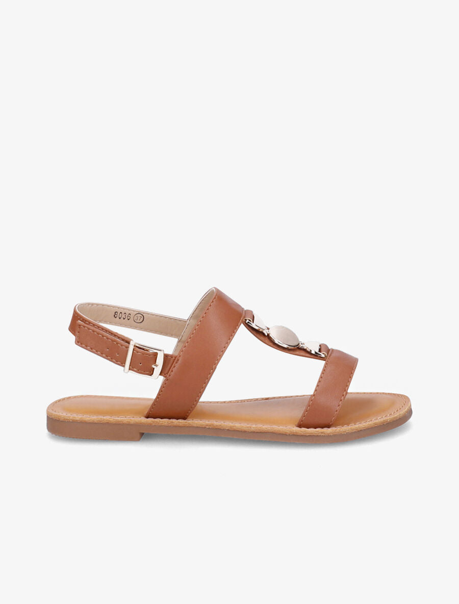 Nu-pieds bride à empiècement métallique - Camel - 1