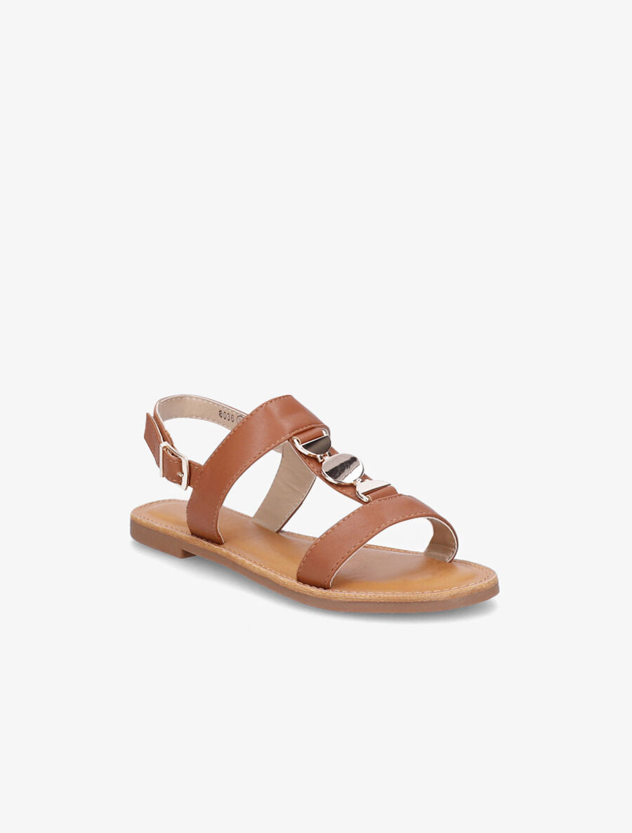 Nu-pieds bride à empiècement métallique - Camel - 2