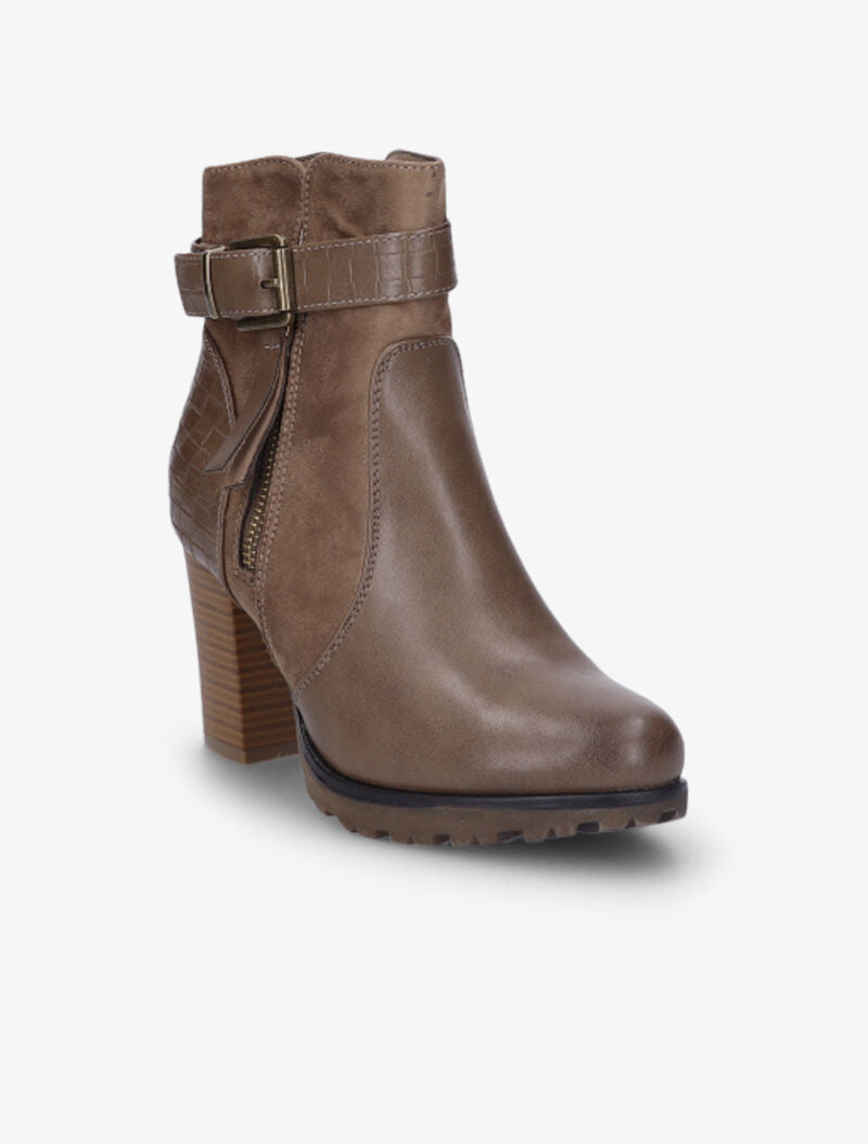 Bottines montantes à sangle et contrefort tressés - Taupe - 2