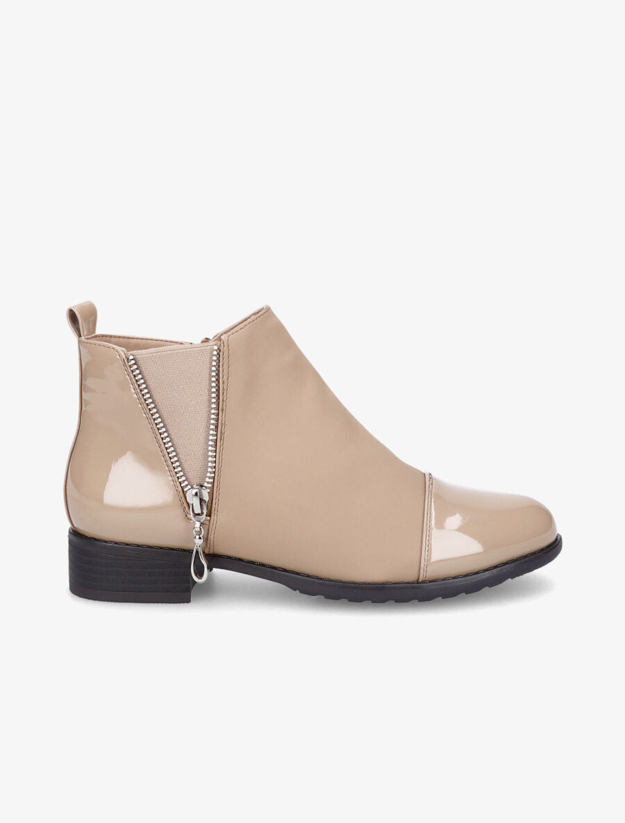 Bottines élastiquées à bout vernis - Taupe - 1