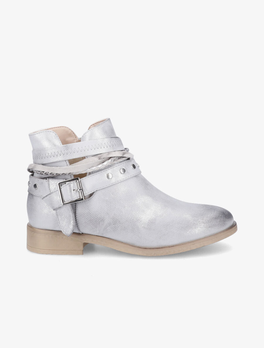 Bottines à sangles cloutées et tressées - Argent - 1