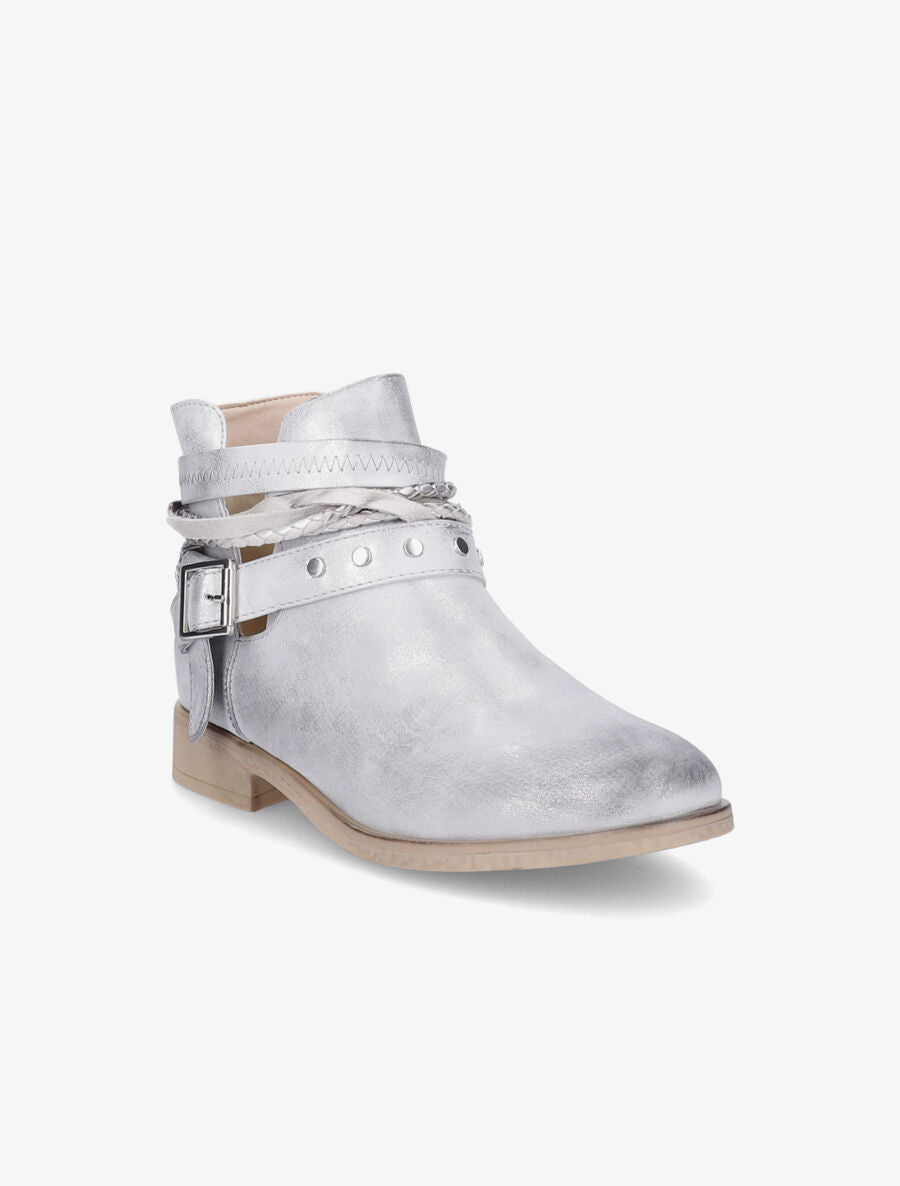 Bottines à sangles cloutées et tressées - Argent - 2