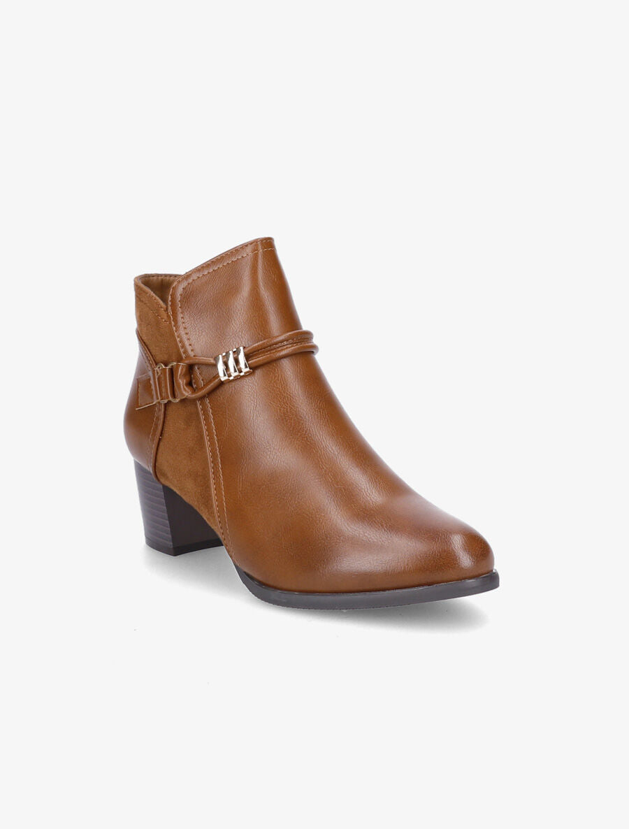 Bottines en simili et suédine à contrefort stylisé - Camel - 2