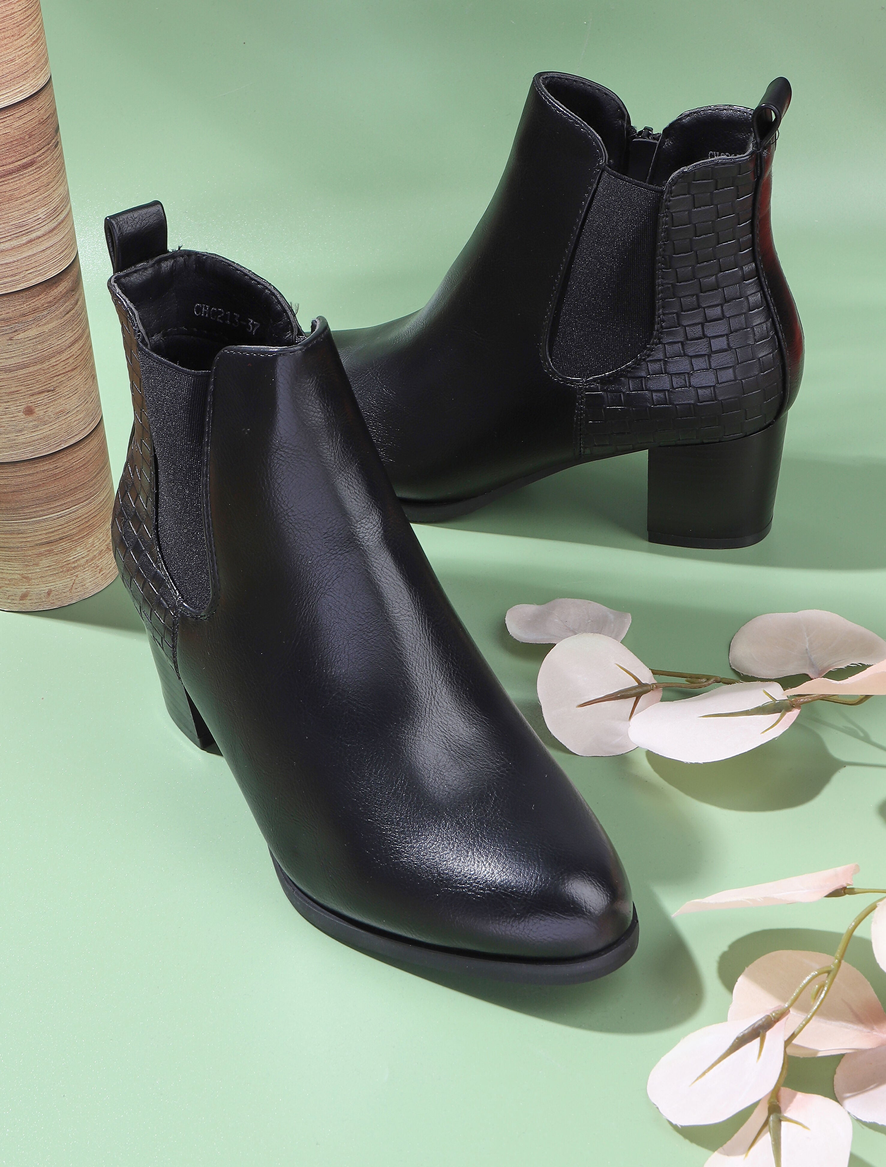 Bottines à contrefort effet osier - Noir - 5
