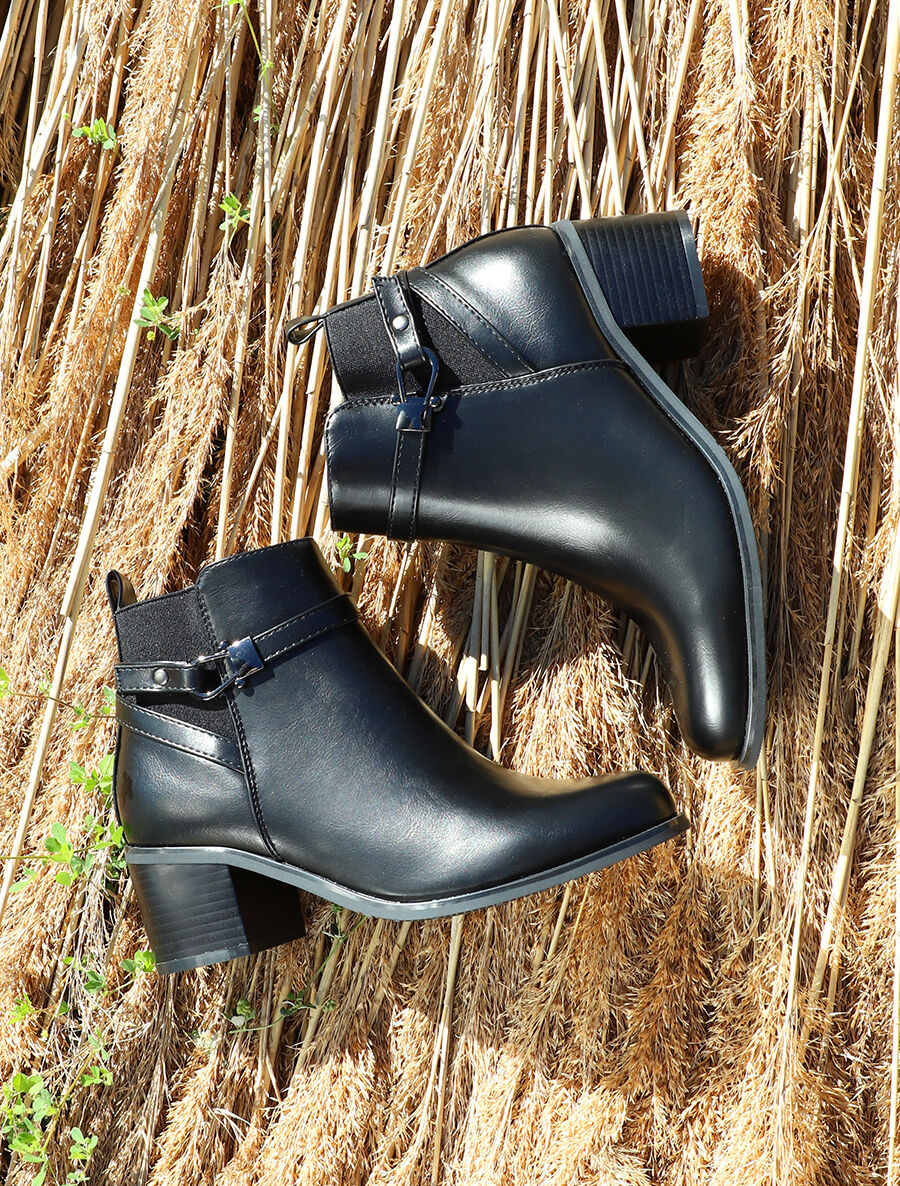 Bottines en simili à contrefort stylisé et côté élastiqué - Noir - 5