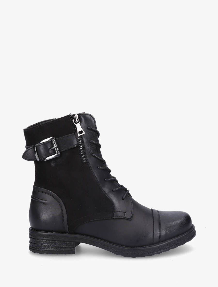 Bottines montantes bi-matière à sangle - Noir - 1