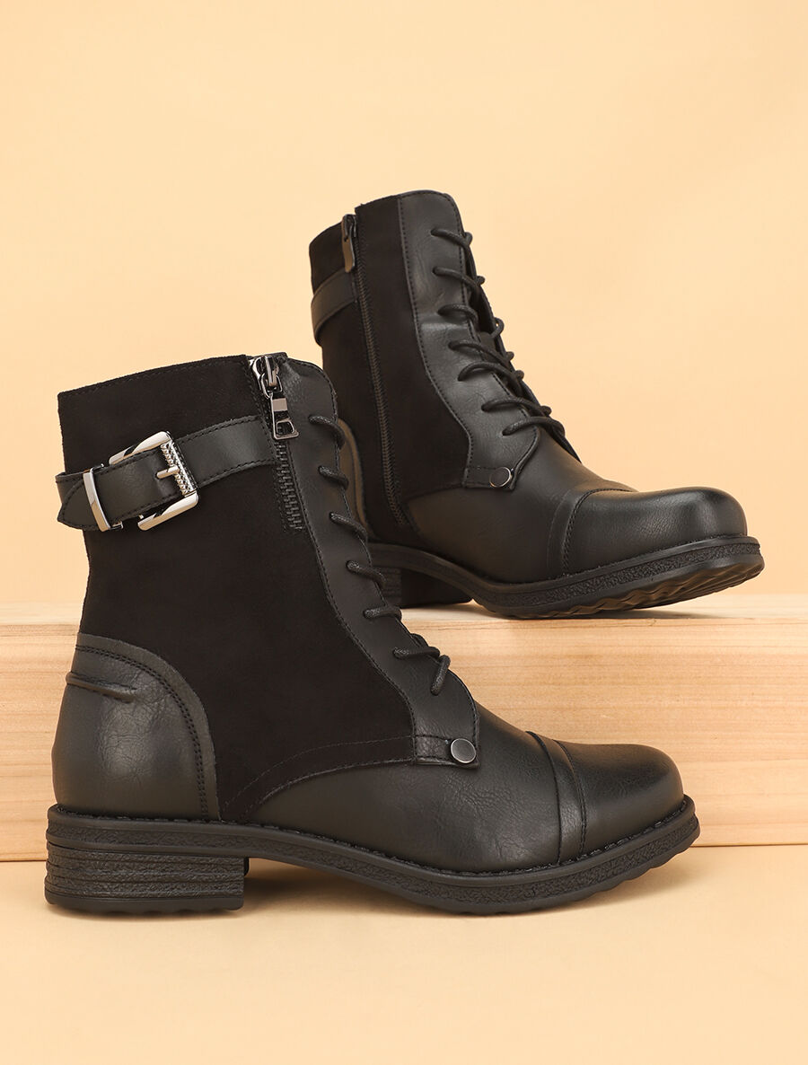 Bottines montantes bi-matière à sangle - Noir - 5
