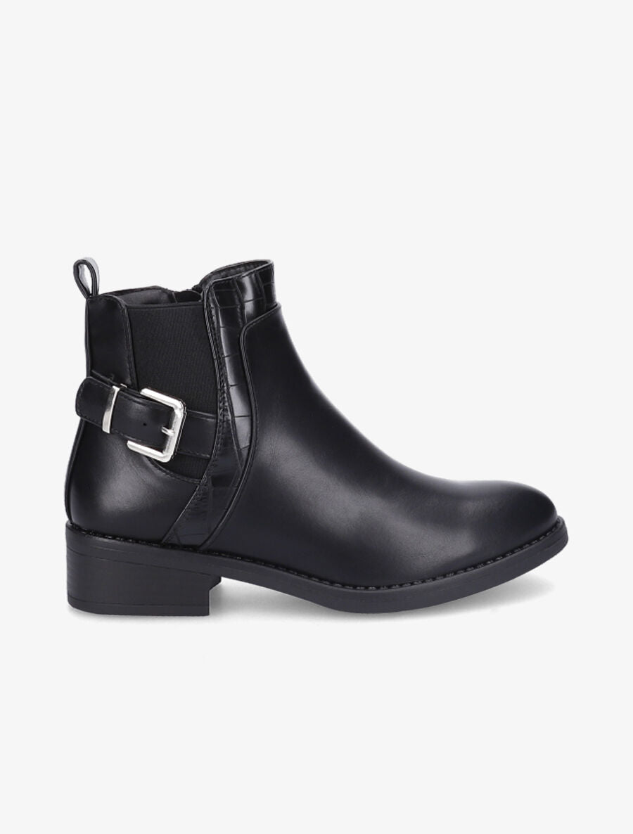 Bottines à cheville élastiquée et boucle - Noir - 1