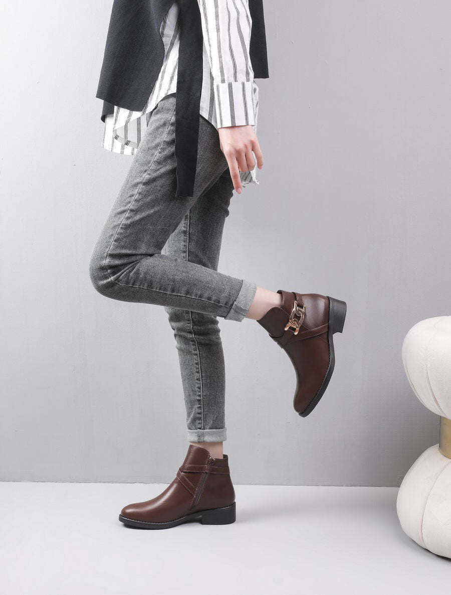 Bottines à boucle maillon - Marron - 5