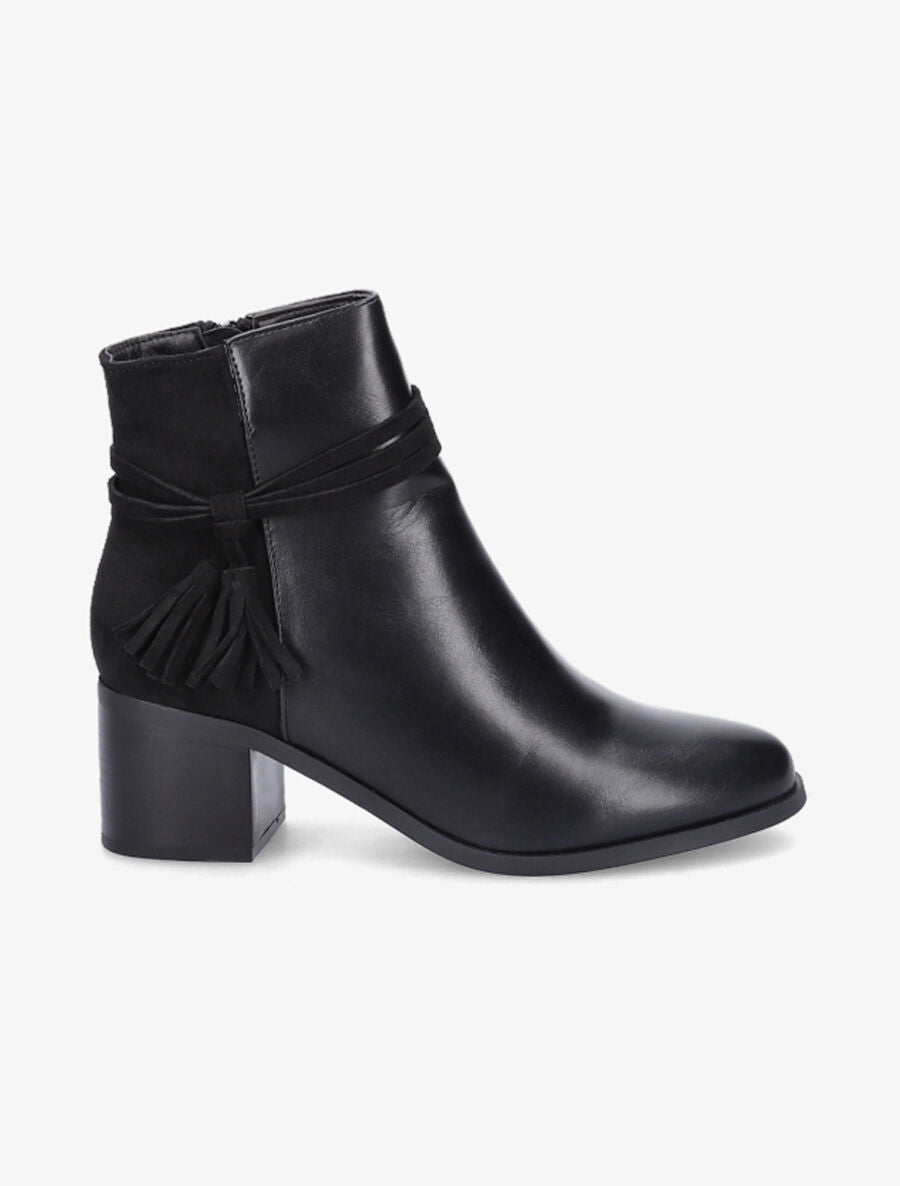Bottines bi-matière à pompon - Noir - 1