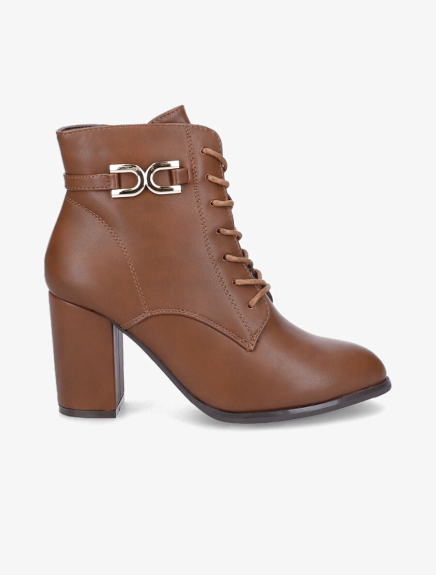 Bottines lacées à talon - Camel - 1