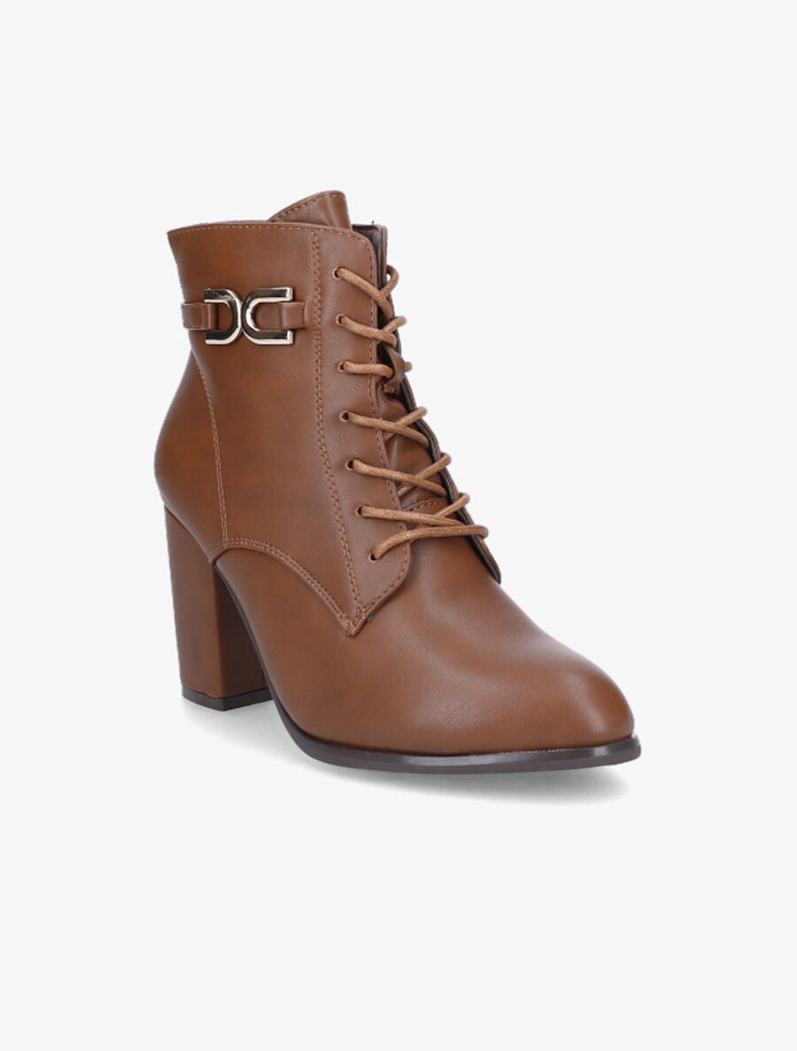 Bottines lacées à talon - Camel - 2