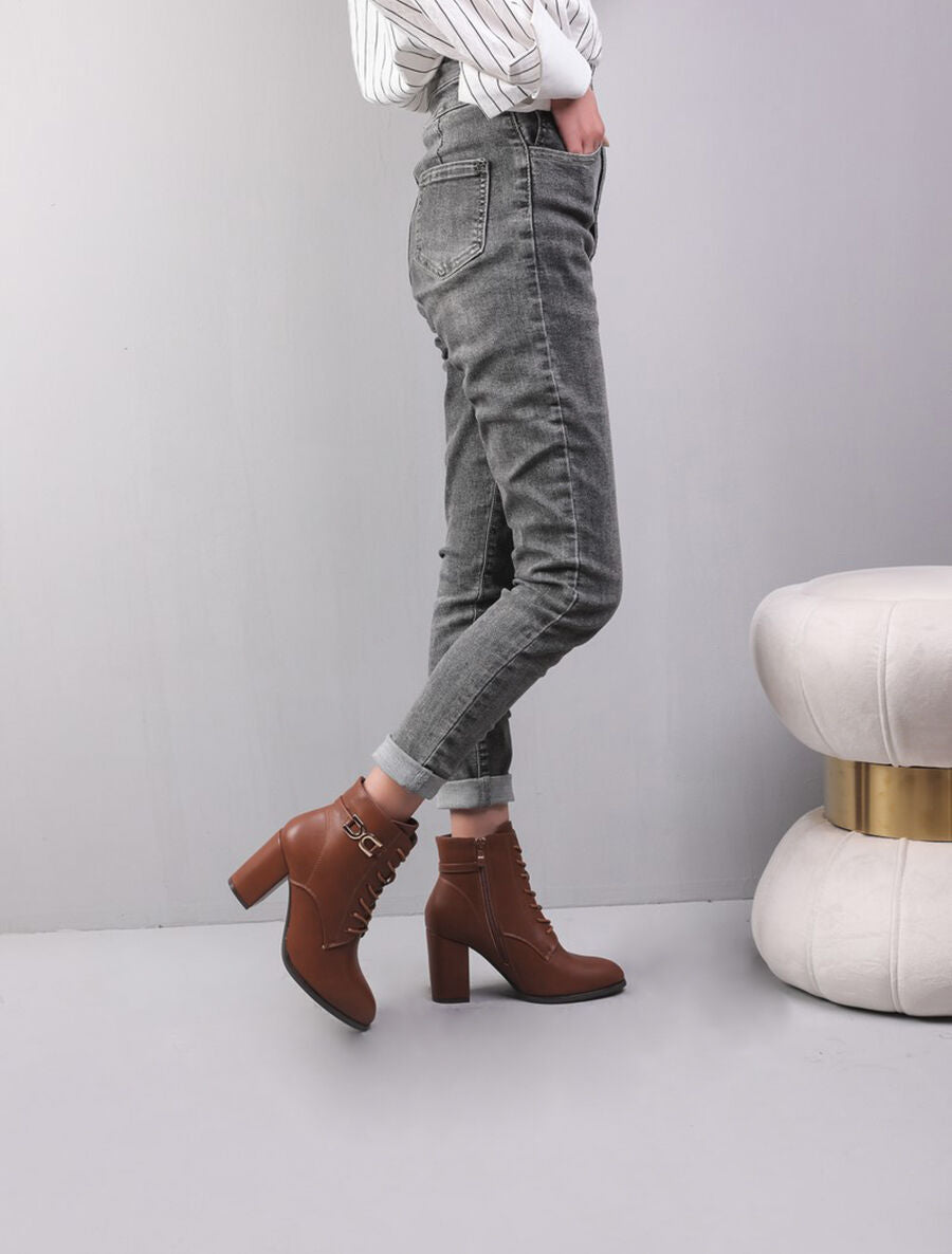 Bottines lacées à talon - Camel - 5