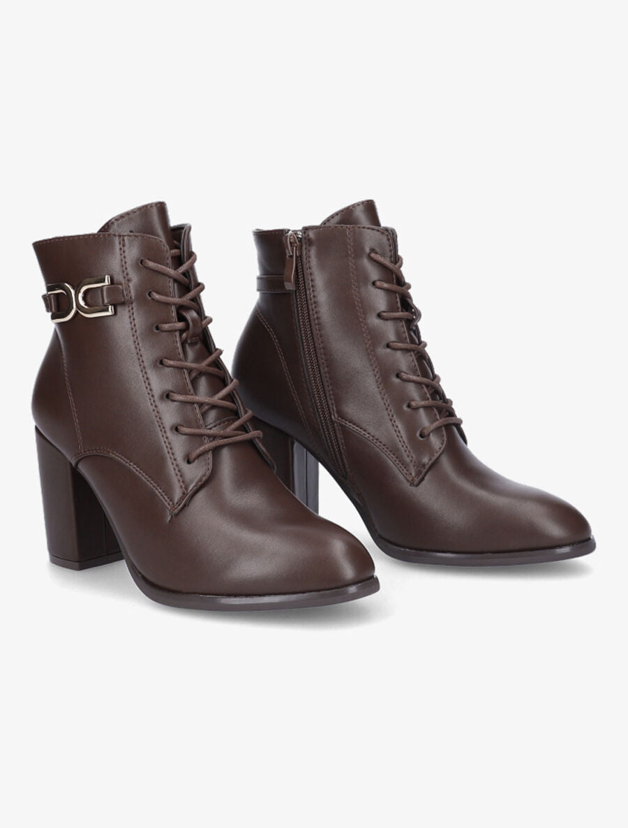 Bottines lacées à talon - Marron - 4
