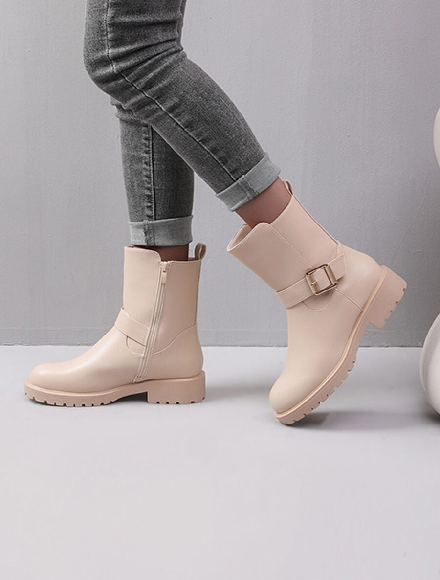 Boots style motard en simili - Beige - 5