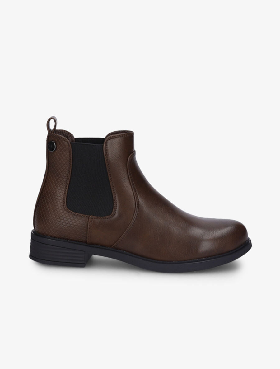 Bottines élastiquées et contrefort effet python - Marron - 1