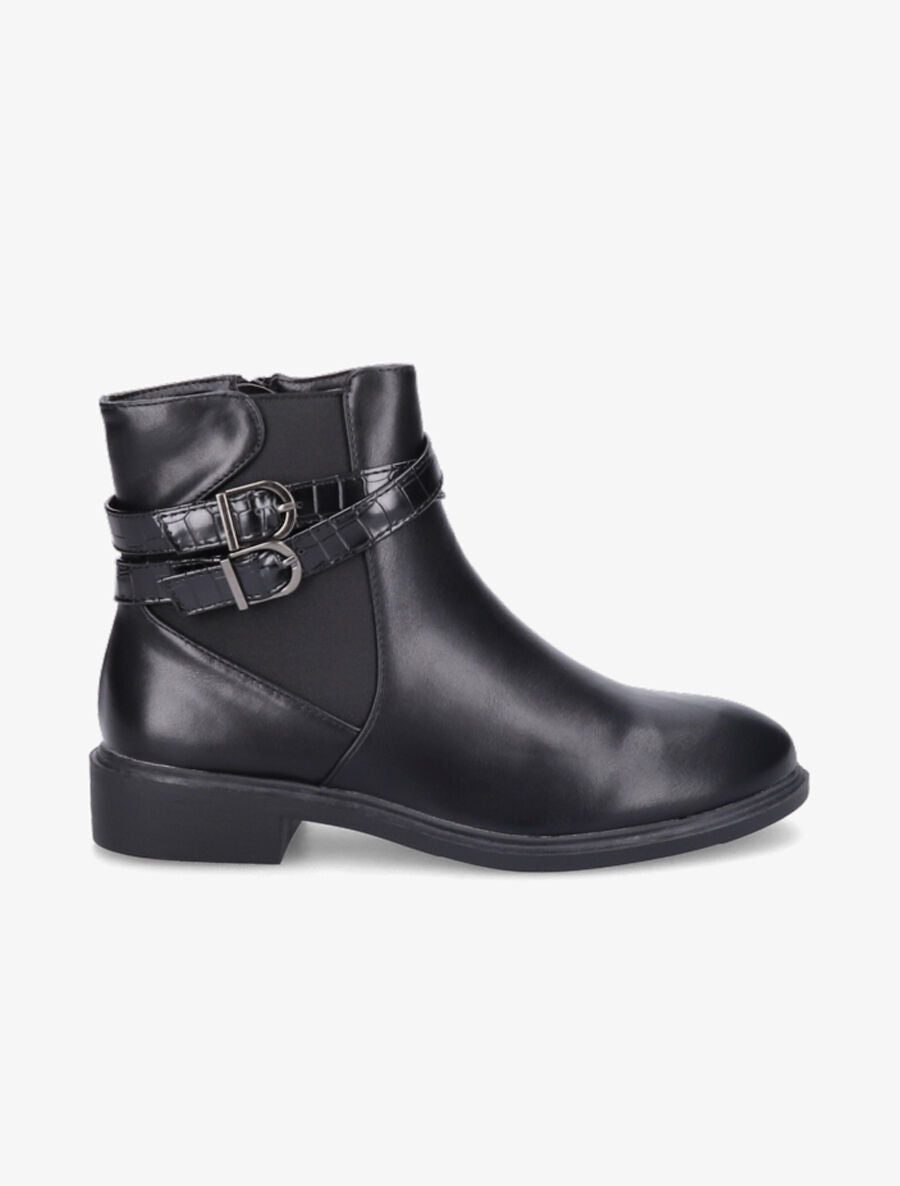 Bottines élastiquées à sangles effet croco - Noir - 5
