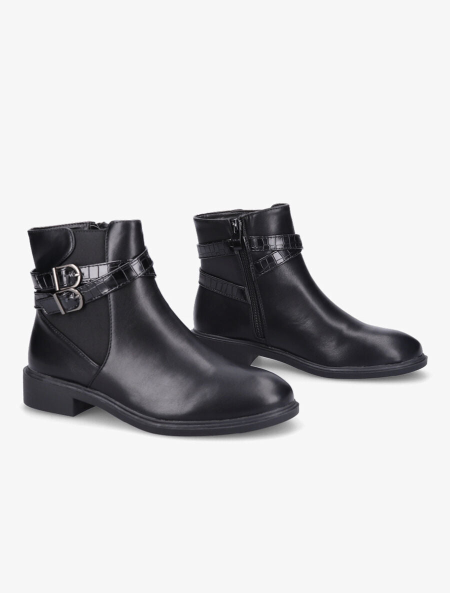Bottines élastiquées à sangles effet croco - Noir - 4