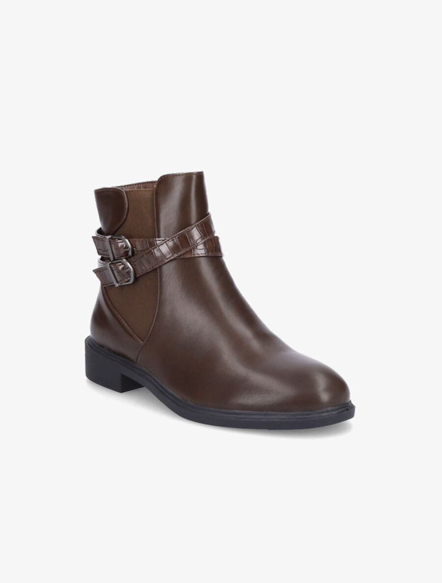 Bottines élastiquées à sangles effet croco - Marron - 2