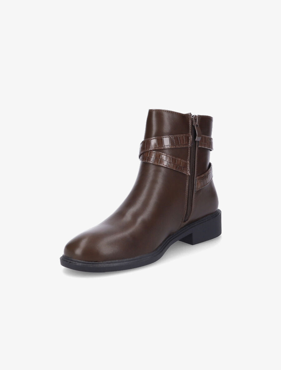 Bottines élastiquées à sangles effet croco - Marron - 3
