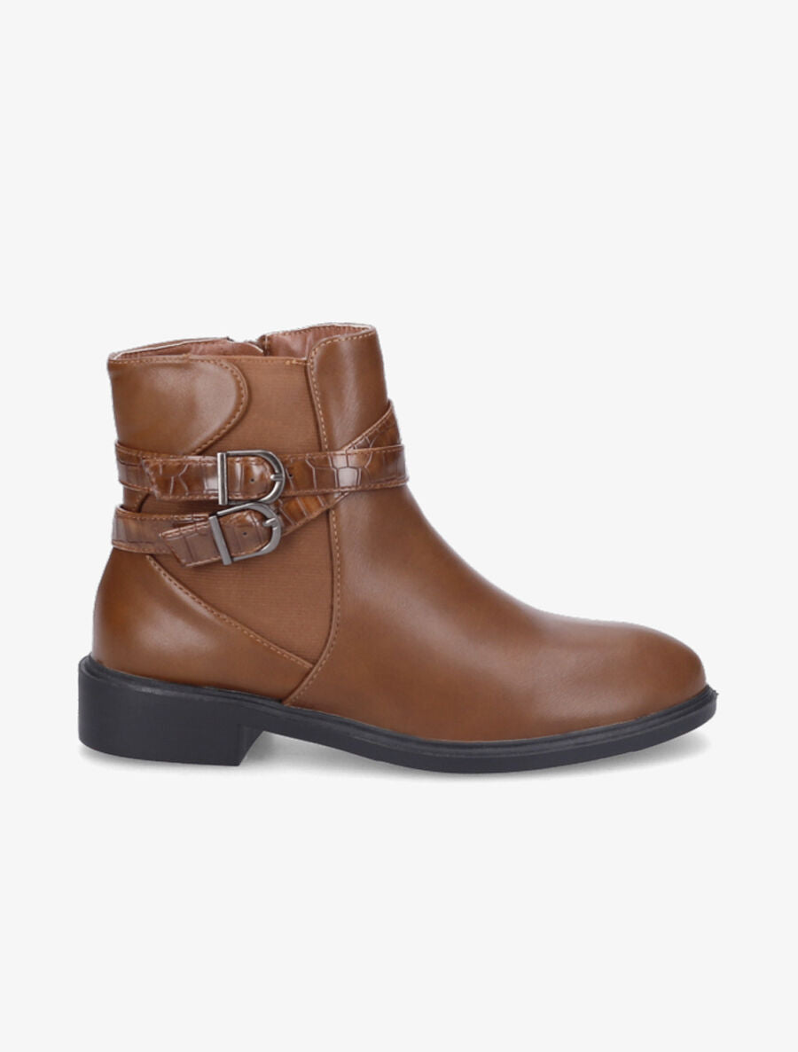 Bottines élastiquées à sangles effet croco - Camel - 1