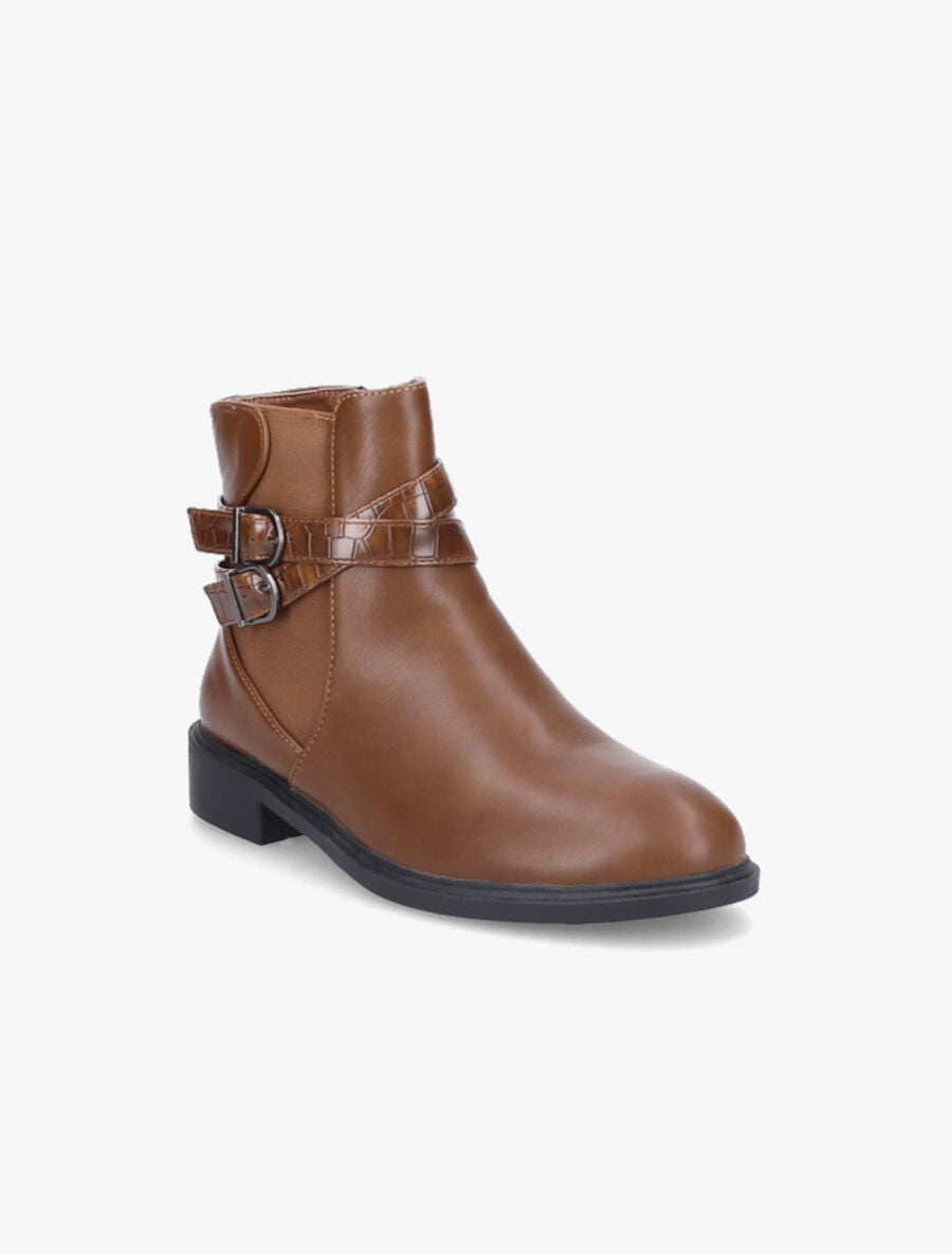 Bottines élastiquées à sangles effet croco - Camel - 2