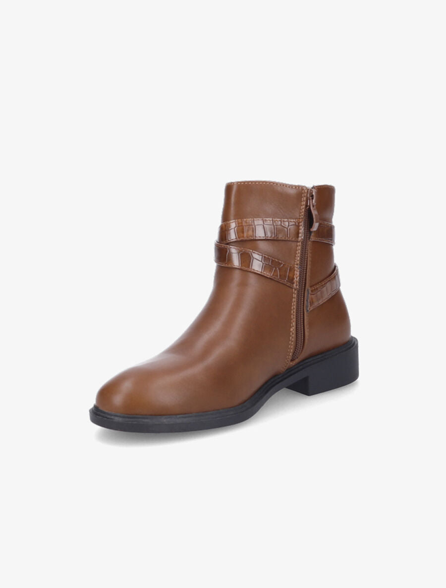 Bottines élastiquées à sangles effet croco - Camel - 3