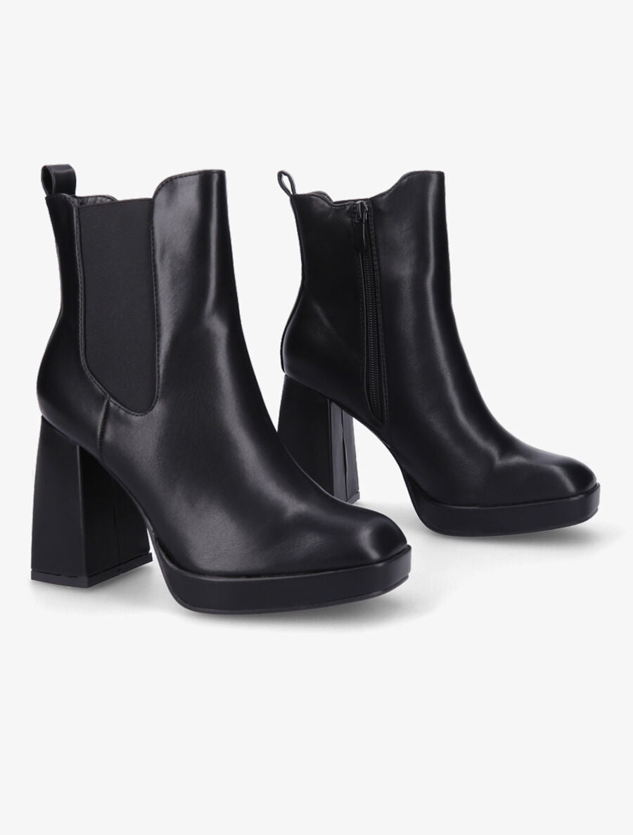 Bottines à talon et bout carré - Noir - 4