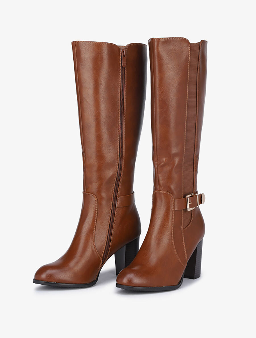 Bottes à talon haut et sangles - Camel - 4
