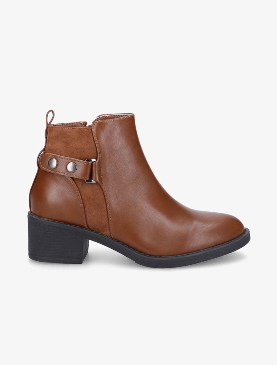 Bottines bimatière à boucle - Camel - 1