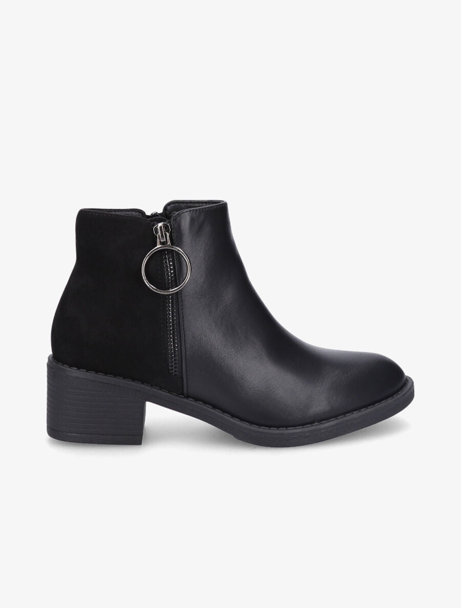 Bottines bimatière à double zips stylisés - Noir - 2
