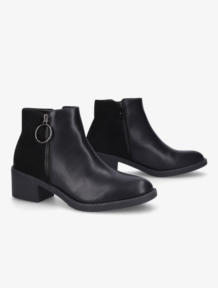 Bottines bimatière à double zips stylisés - Noir - 5