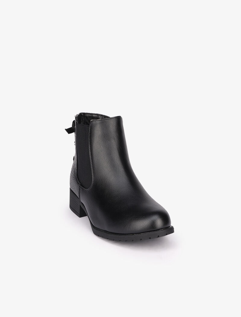 Bottines plates en simili à détails effet croco - Noir - 3