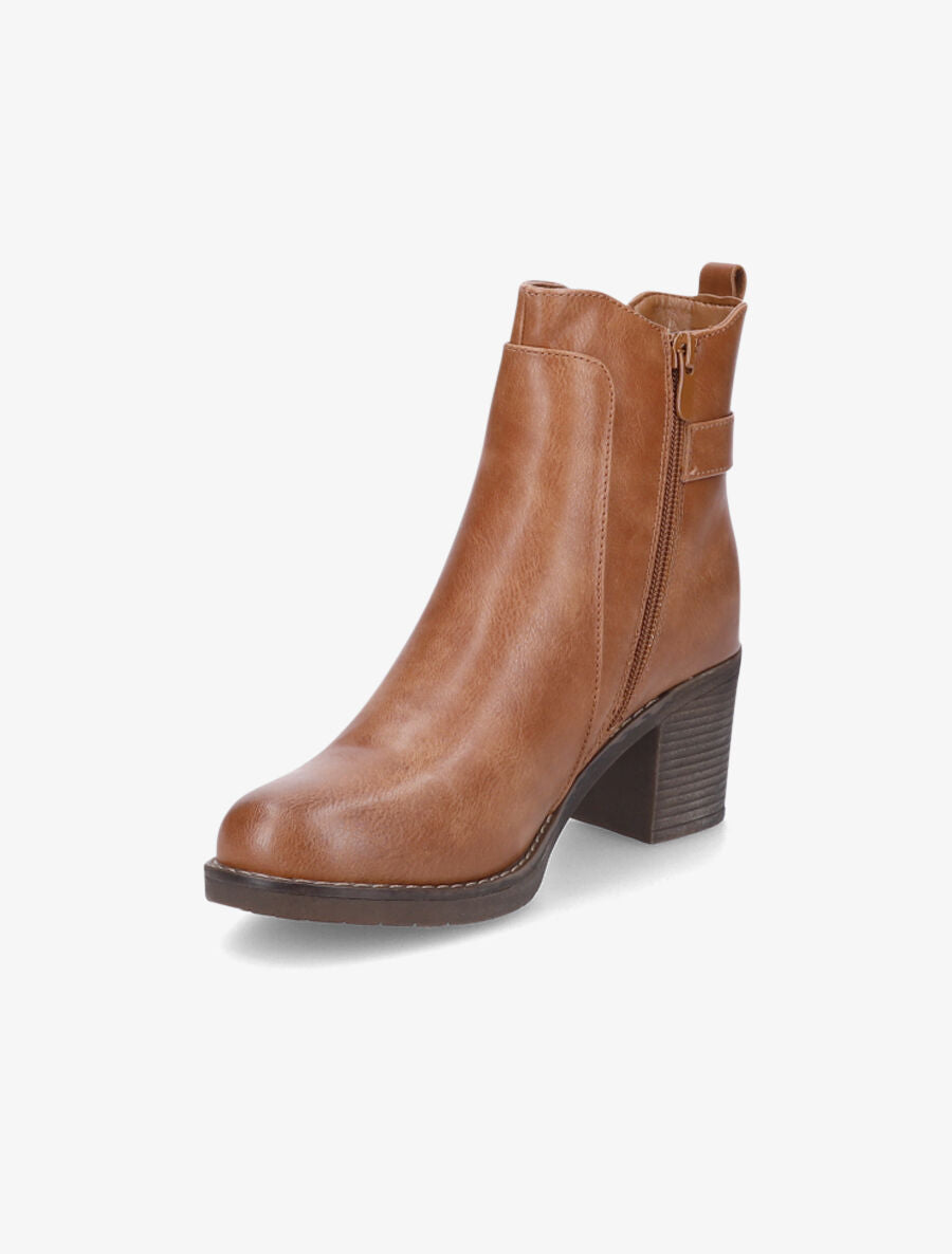 Bottines à talon et boucle - Camel - 3