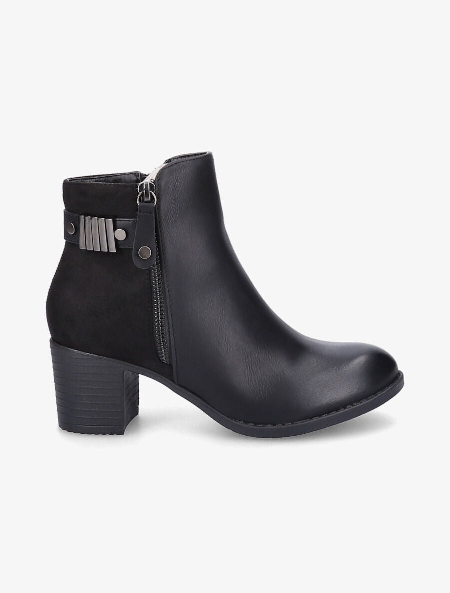 Bottines bi-matière à boucle et zip décoratif - Noir - 5
