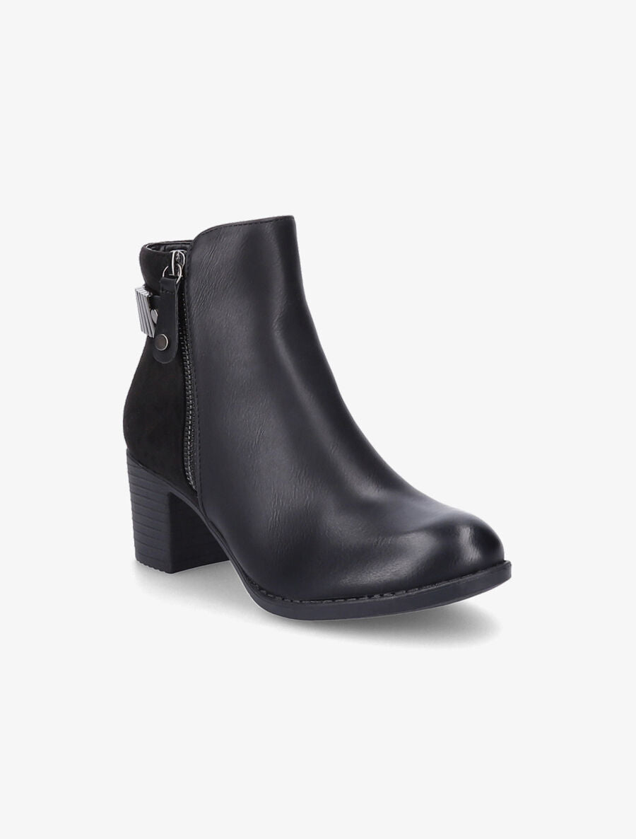 Bottines bi-matière à boucle et zip décoratif - Noir - 2