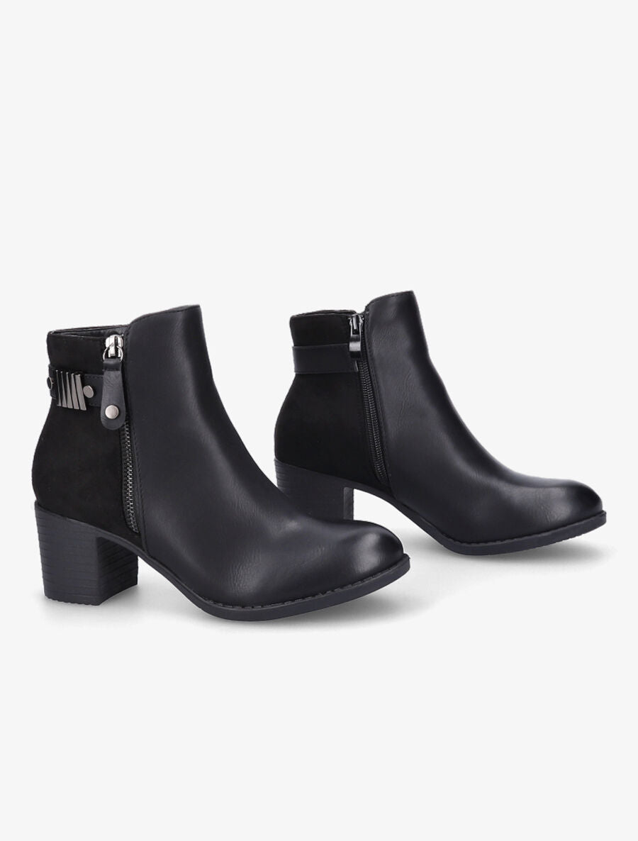 Bottines bi-matière à boucle et zip décoratif - Noir - 4