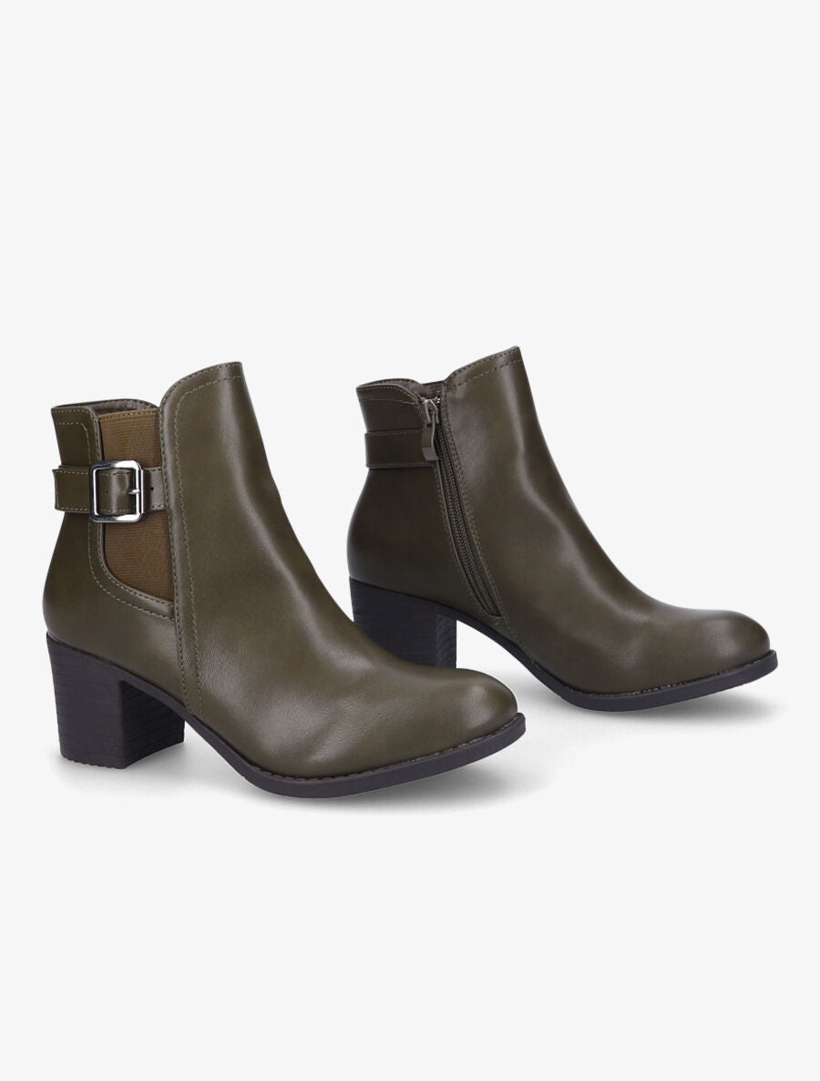 Bottines élastiquées en simili - Kaki - 4