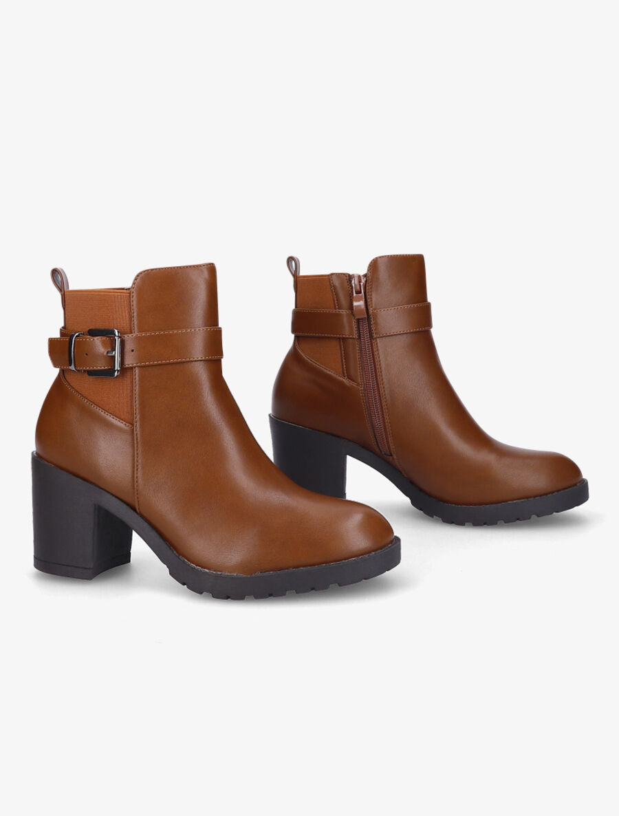 Bottines à boucle et semelle crantée - Camel - 4