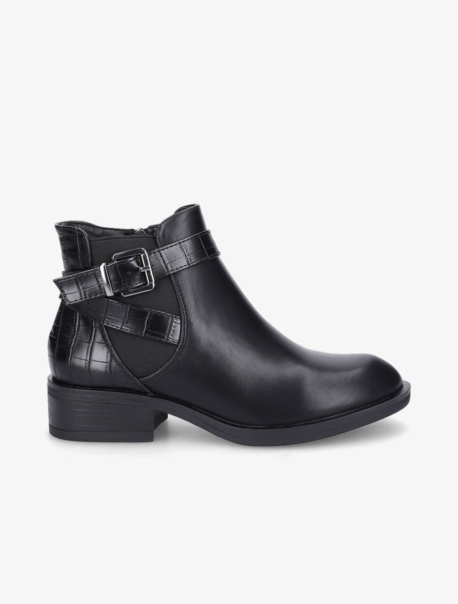 Bottines à contrefort et sangle croco - Noir - 5