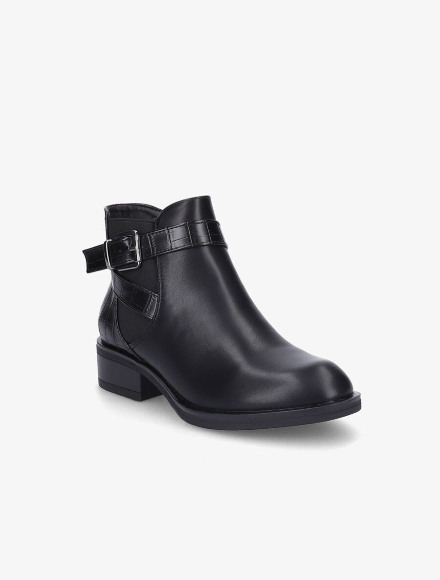 Bottines à contrefort et sangle croco - Noir - 2