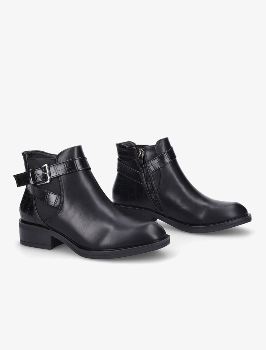 Bottines à contrefort et sangle croco - Noir - 4