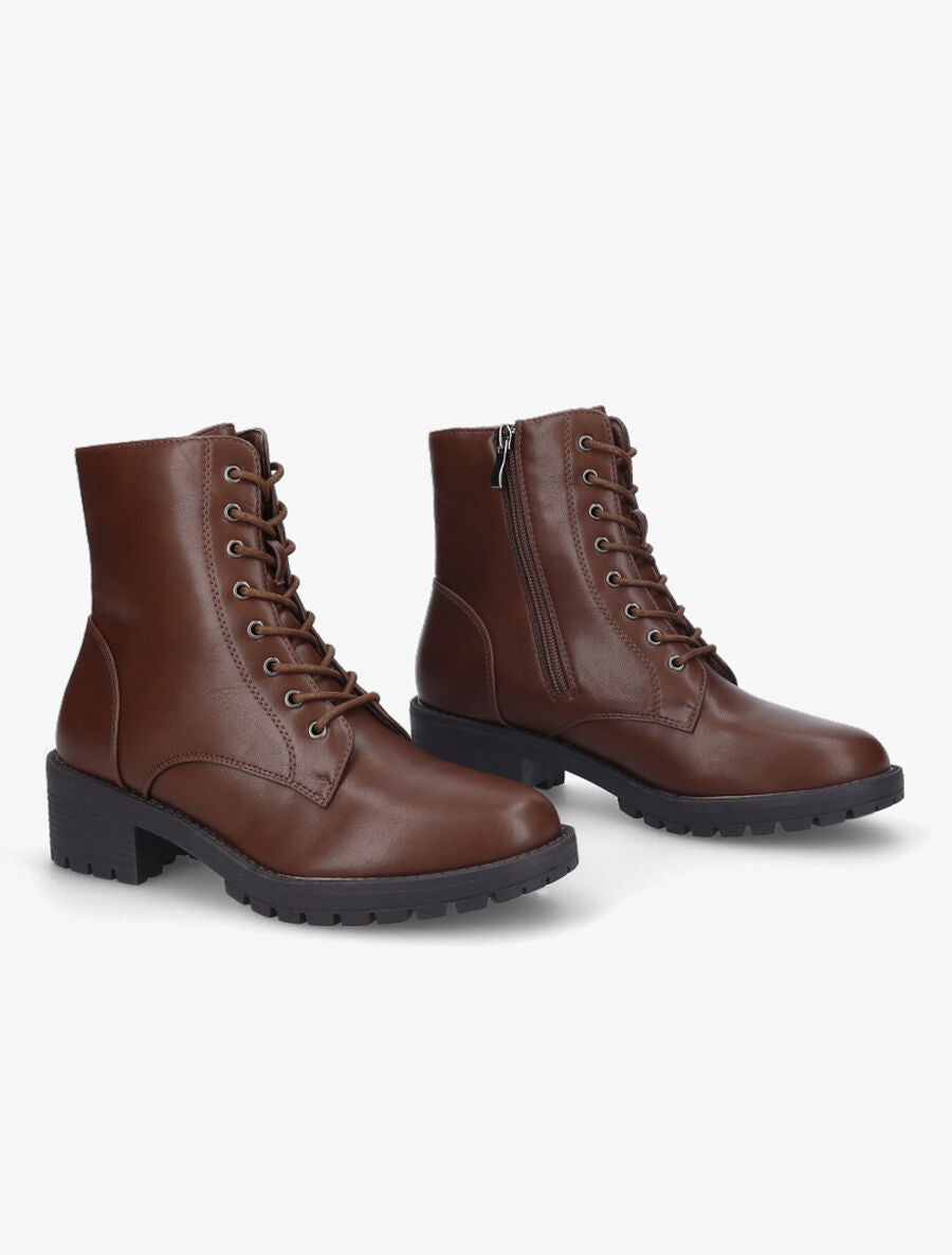 Bottines à lacets et zip - Marron - 4