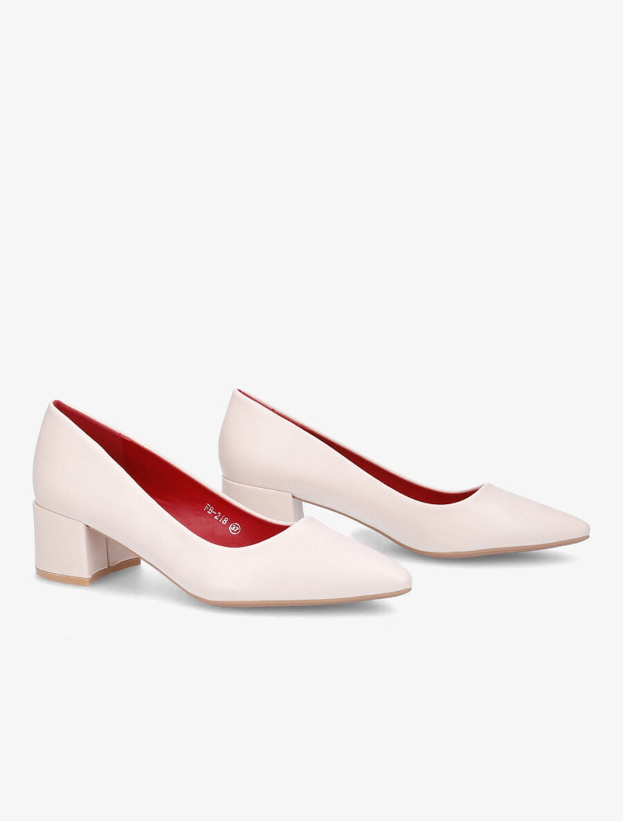 Escarpins en simili à talon bloc - Nude - 4