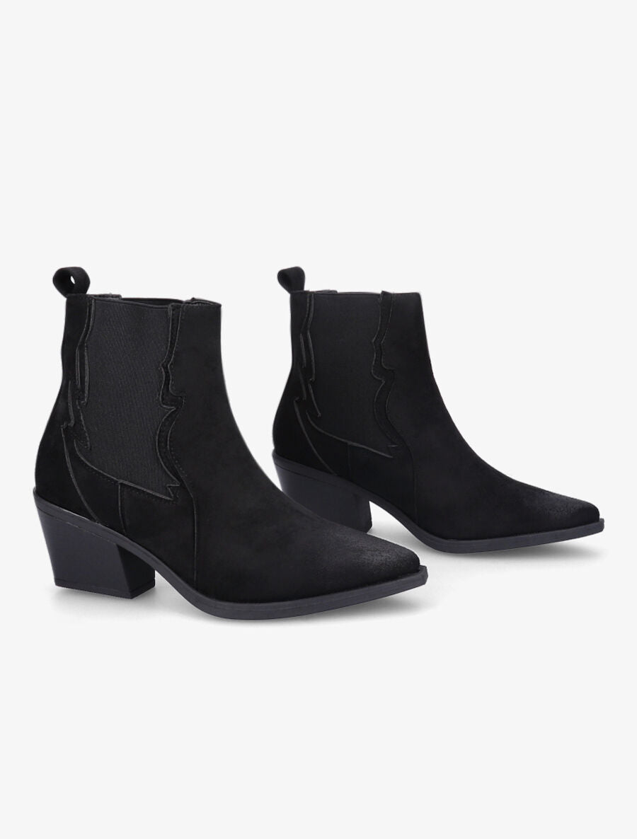 Bottines à talon style santiags - Noir - 4