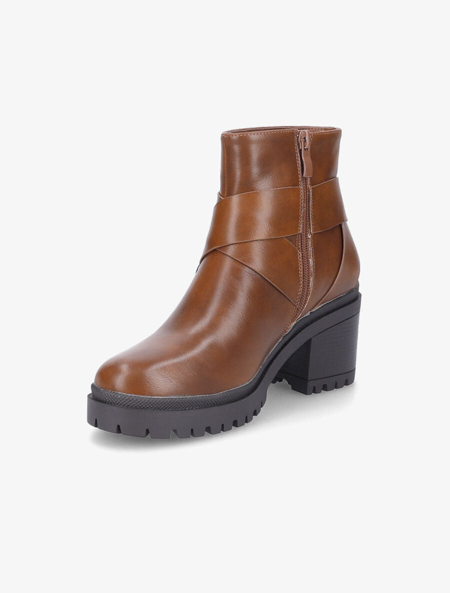 Bottines à boucle et sangle épaisse - Camel - 3