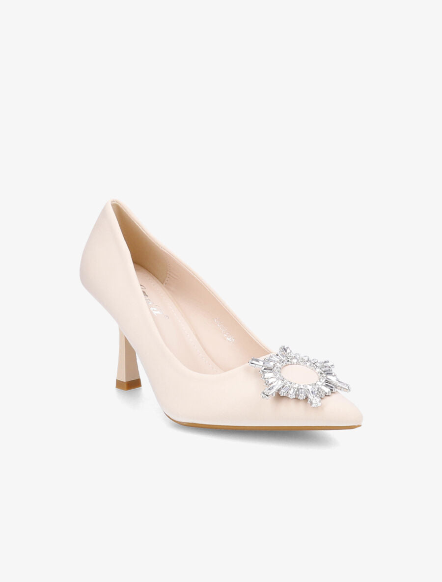 Escarpins à empiècement bijou et strass - Beige - 2