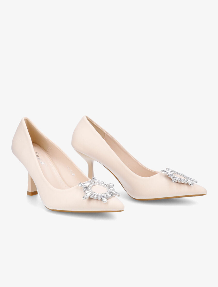 Escarpins à empiècement bijou et strass - Beige - 4