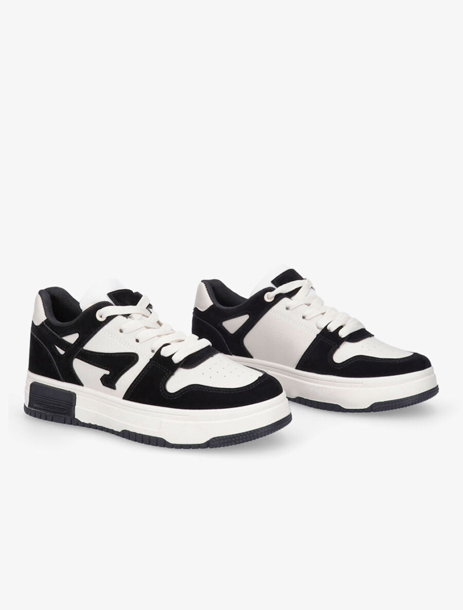 Sneakers en simili à bandes contrastantes - Noir - 4